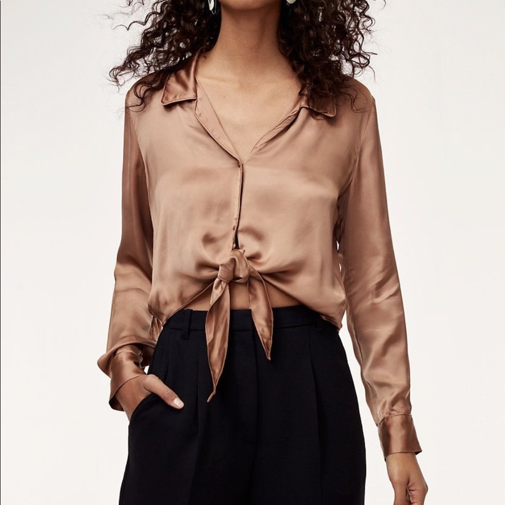 Aritzia Brown Wilfred Tie Front Blouse